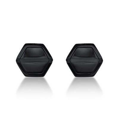 Stainless Steel Mano Stud Hex Earrings with Black Ion Plating for Men - 9 MM