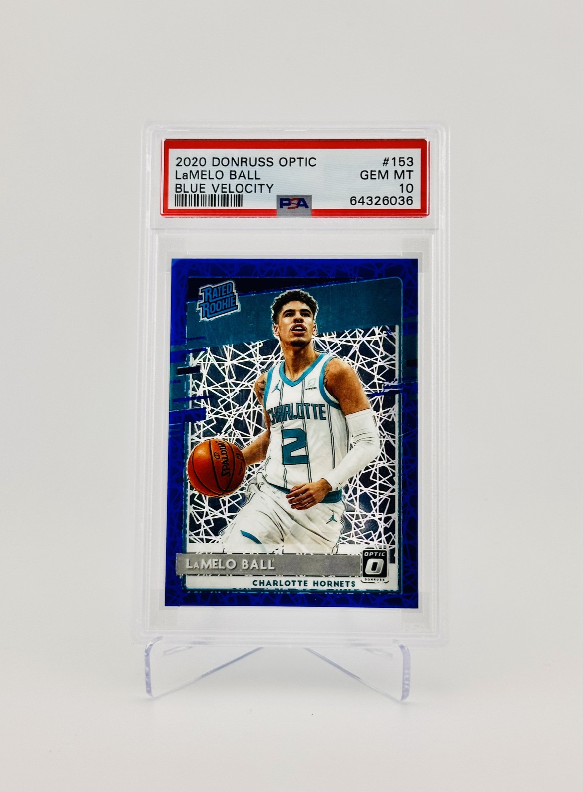 2020-21 Donruss Optic Rated Rookie LaMelo Ball #153 Blue Velocity Prizm PSA 10