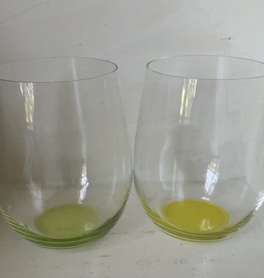 RIEDEL O Stemless Crystal Wine Glasses Tumblers 1 Yellow Bottom 1 Green Bottom