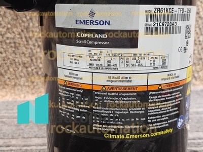 Copeland ZR61KCE-TFD-250 Scroll Compressor Replacement 5 HP 460V 3 PH R134a #HT