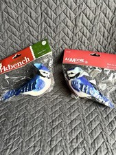 2 - Clip On Blue Jay Bird Christmas Tree Wreath Ornament Flocked 6.5  Feathers