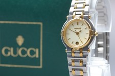  N MINT GUCCI 9000L 25mm Ivory Dial Two Tone Quartz Women's Watch w/ Box JAPAN