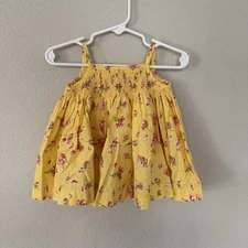 Luli & Me Yellow Floral Smocked Cotton Dress & Bloomers Set Baby Girl 9 Months