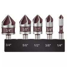 5pcs HSS Countersink Drill Bit 5-Flute M35 Cobalt Chamfer Cutter 82° 1/4"-3/4"