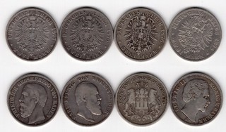 HAMBURG WÜRTT. BAYERN BADEN 2 Mark 1876 / 1877 ( 4 verschiedene) #571