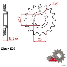 JT Sprocket Countershaft 520 Pitch 11 Tooth Polaris Big Boss 350L 6x6 (1993)