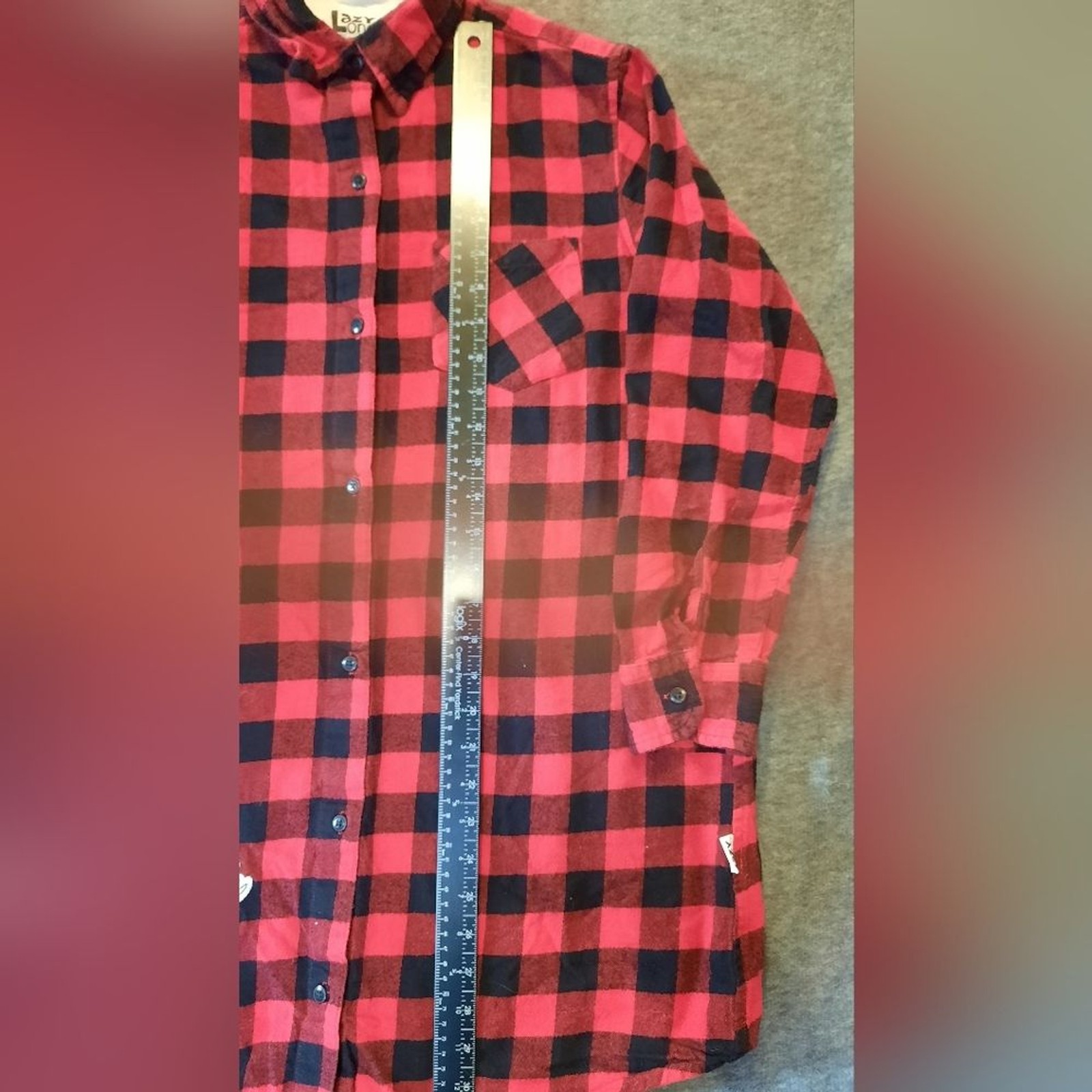 Lazy One Nightshirt Womans S/M Red Plaid Flannel Button Down Comfy Loumgewear