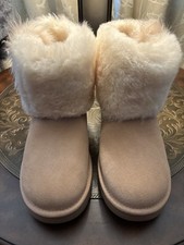 UGG Australia Classic Mini Women s Beige Suede Bootie Faux Fur Lined Pull On 8