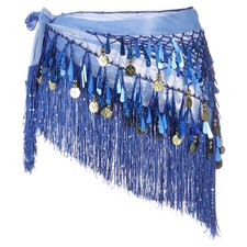 Belly Dance Hip Scarf with Tassels Sequin Coin for Party Dark Blue 