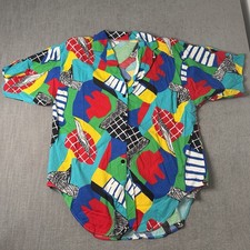 Vintage Islander Hawaiian Abstract Button Up Shoulder Pads Size XL