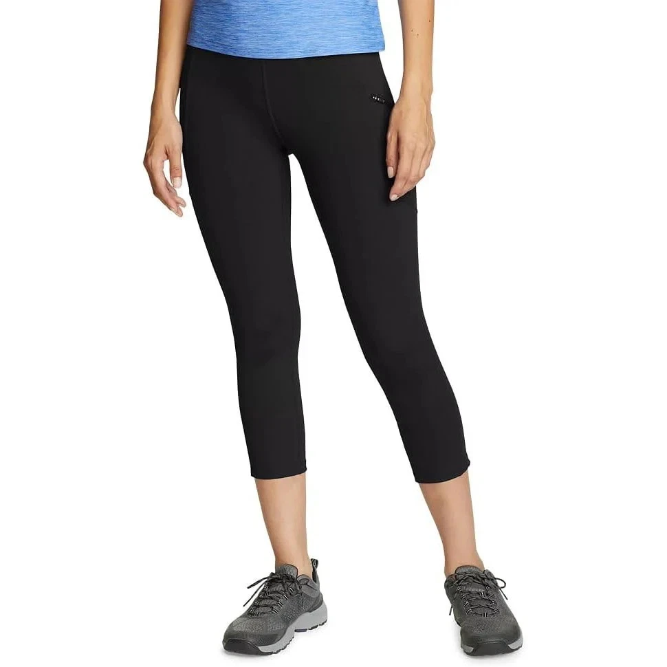 New Eddie Bauer Womens XS Black Traverse Trail Active High Rise FreeDry Capris