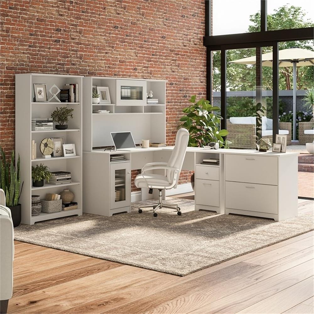 Cabot 60W L Shaped Computer Desk with Storage Set in White - Engineered ...