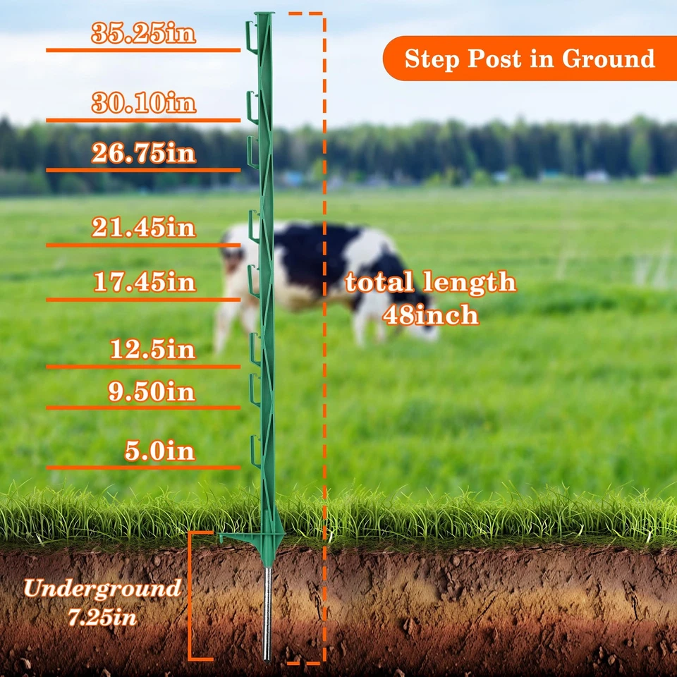 Paquete de 50 postes de valla eléctricos, postes de plástico de 48 pulgadas/4 pies para granja y g... Foto 4 de 4