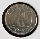 1958 Canada Silver Dime • 80% Silver • Elizabeth II Young Head • Bluenose
