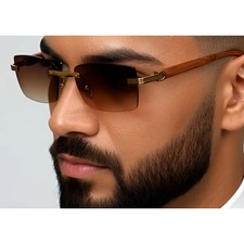 Men Sunglasses Classic Brown Lens Frameless Buffs Hip Hop Cholo Street Wear New