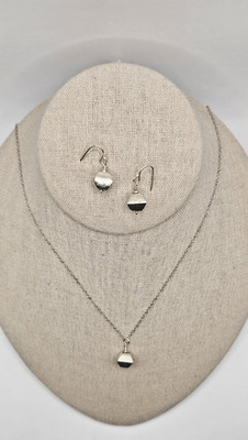 925 Sterling Handmade Double Pyramid Bead Pendant Necklace 18.5'' & Earrings Gift