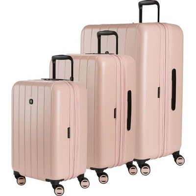 Swiss Gear Wanderlust Pro Expandable Spinner 3-Piece Set, Pink (20/24/28) - Open