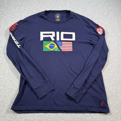 2016 RIO TEAM USA Polo Ralph Lauren LS T-Shirt Mens Large Blue READ