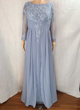 New Mother of the Bride 14W Dusty Blue Illusion Sequin Lace  Chiffon Dress