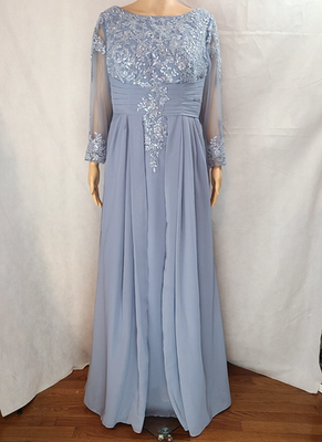 New Mother of the Bride (14W) Dusty Blue Illusion Sequin Lace & Chiffon  Dress | eBay