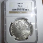1886 Morgan Silver Dollar $1 NGC MS 61 Uncirculated Business Strike 0.9 Fineness