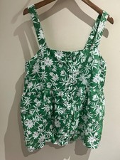 Image of M&S Top Size 18 Green Printed Linen Sleeveless Cami Casual Summer Hols