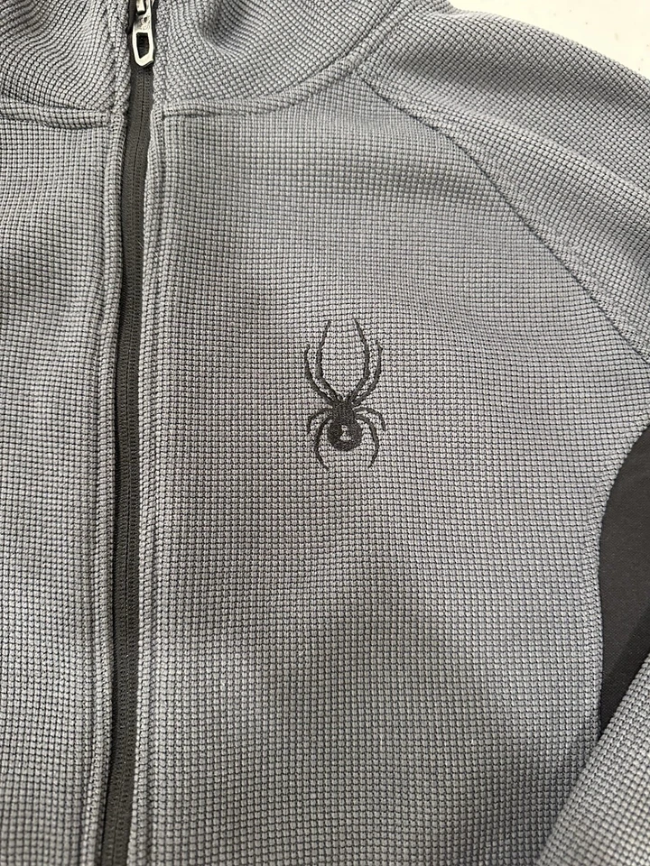 Chaqueta Spyder Para Hombres M Cremallera Completa Negra/Gris Tejido Gofre Vellón Adhesionado Cálida Acogedora Foto 2 de 4