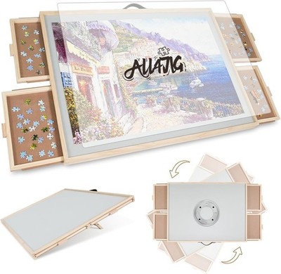 2000 Pieces 2-in-1 Tilting & Rotating Puzzle Board for Adults Gifts, Wooden Jigs