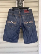 Ecko Unlimited Embroidered Pocket Dark Wash Jean Shorts Mens Sz 32 Y2K Leather