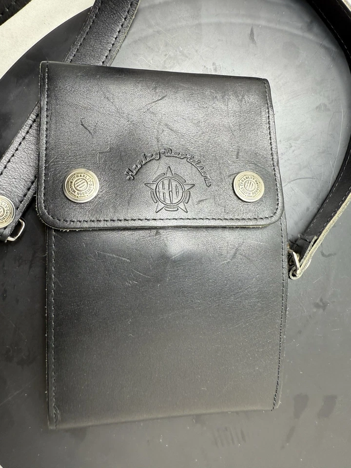 Harley Davidson Unisex Bandolera Cartera Cuero Negro Nueva Excelente Foto 3 de 4