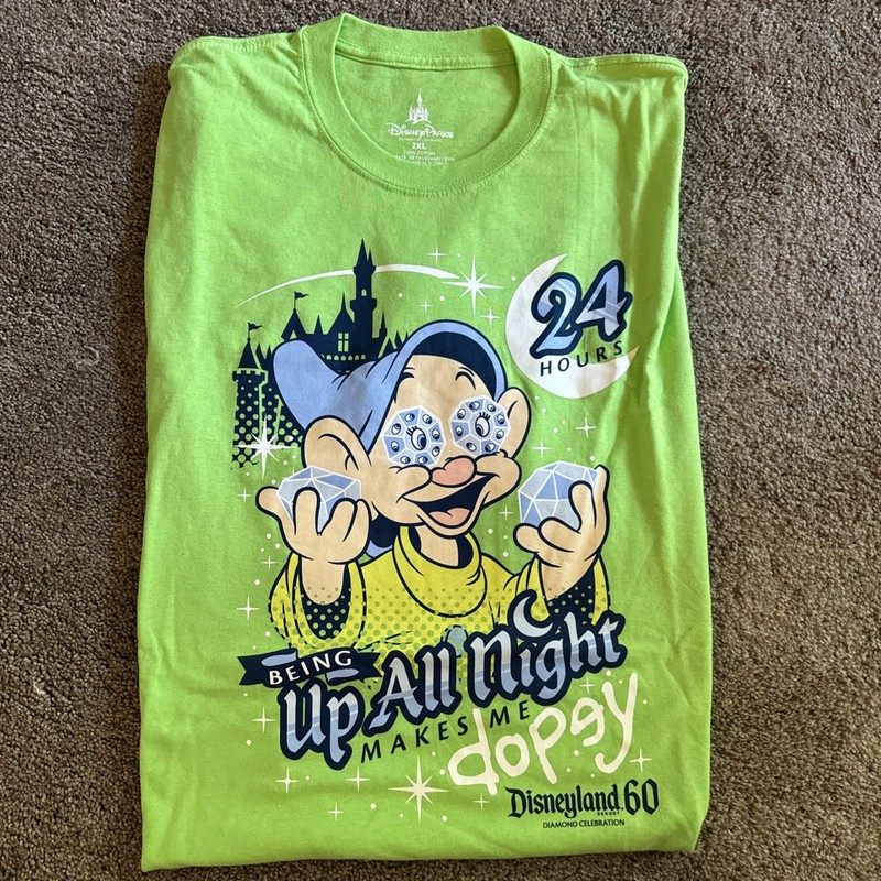 New Vintage Being Up All Night Makes Me Dopey Disneyland 24 Hour Shirt Size 2 Xl