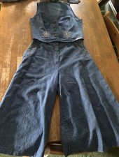 VTG 1970s Outrageous Denim 2 Piece Set: Vest & Bell Bottom Jeans Made In USA