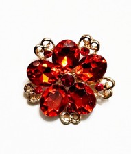 Red crystal rhinestone flower pin brooch jewelry gift box