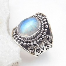 Natural Rainbow Moonstone Ring Solid 925 Sterling Silver Moonstone Jewelry-R095