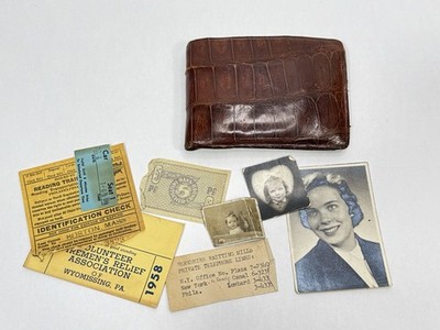 1950s Genuine Alligator Skin Wallet w/ Ephemera Tickets Photos PA Vintage