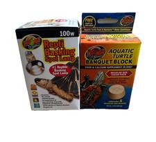 Zoo Med Repti Basking Spot Lamp 100 Watt  Aquatic Turtle Banquet Block - Bundle