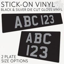 CLASSIC SINGLE VINYL STICKER GLOSS BLACK & SILVER CAR NUMBER PLATE SHOW PLATE