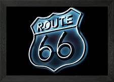 Leuchtreklame Route 66 gerahmtes Wandbild Poster Leinwanddruck Bild