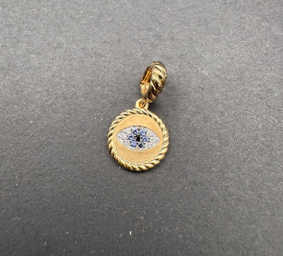 DAVID YURMAN 18K Yellow Gold Diamond Sapphire Evil Eye Pendant Amulet Enhancer