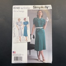 Simplicity Pattern 8248 Ms 1930s Vintage Style Dress Sz 4-12 Uncut