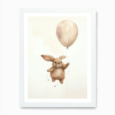 Baby Hase fliegt mit Ballons, Wa gerahmtes Wandbild Poster Leinwanddruck Bild