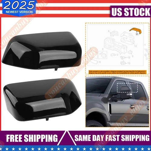 Black Mirror Cover Cap Set LH + RH For 2017-2022 Ford Super Duty F250 F350 F450