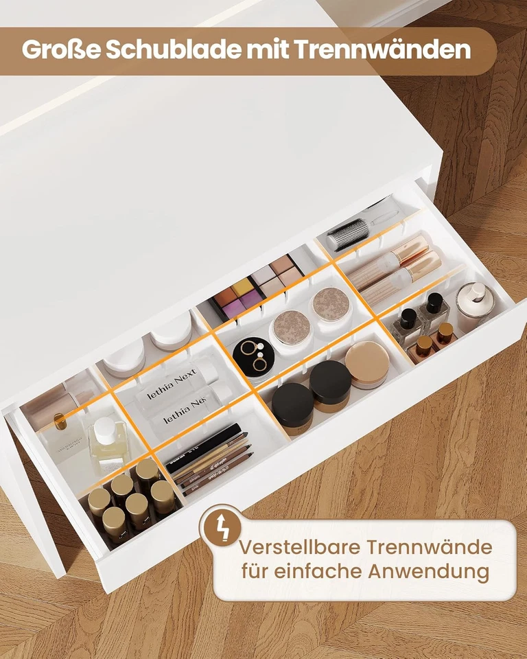 Schminktisch mit LED-Beleuchtung 3 Farben Schminktisch mit Spiegel Kosmetiktisch - Bild 3 von 4