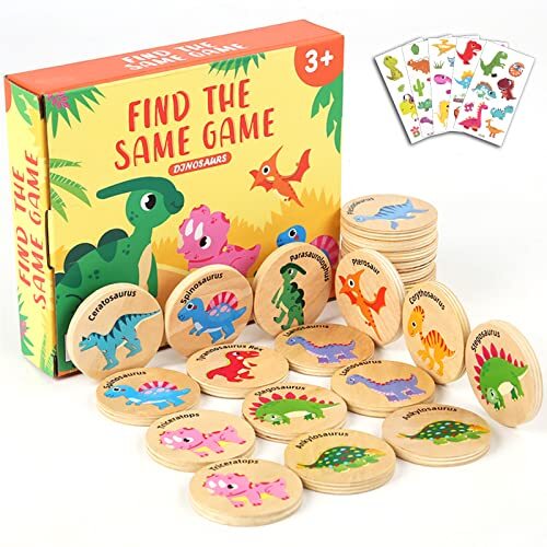 Wooden Match Memory Game for Kids, 24Pc Memory Matching Cards with 5Pc Dinosaur - Picture 2 of 7