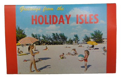 Greetings Holiday Isles Postcard Folder St Pete FL Keys Beach Scenes Children