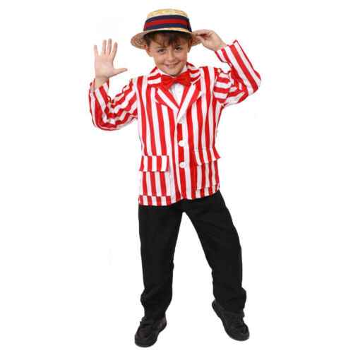 RED AND WHITE STRIPED BLAZER BOYS BARBERSHOP EDWARDIAN FANCY DRESS COSTUME - Afbeelding 1 van 3