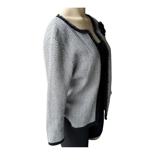 Crystal Kobe Women's Cardigan Sweater Black White 3/4 Sleeve Flower Size S - Picture 3 of 9