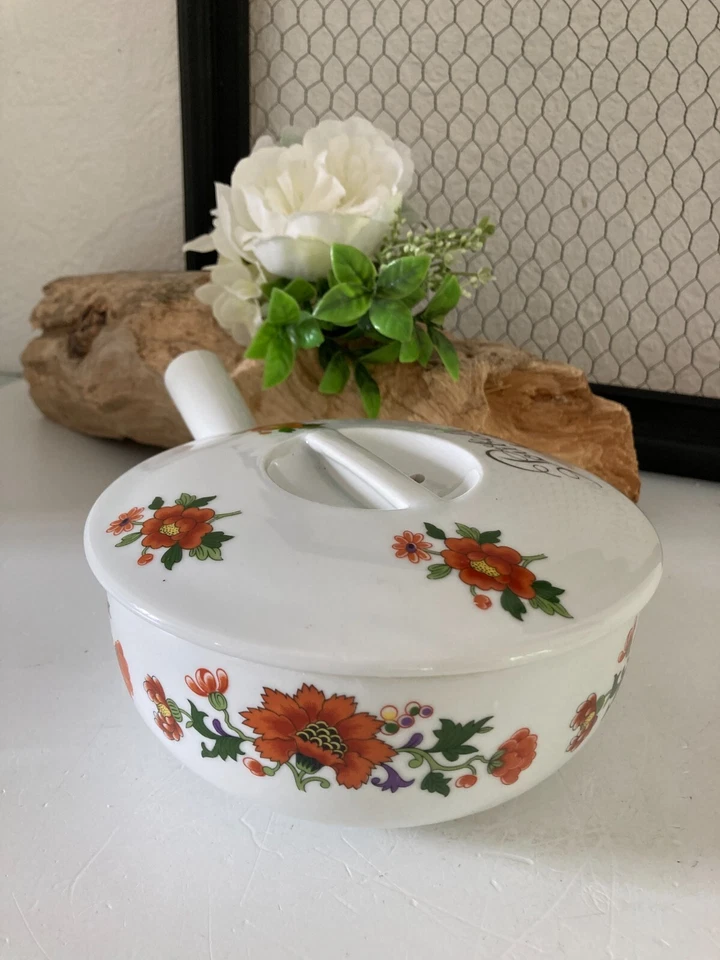 824⚜️ Ancienne Poubelle de Table en Porcelaine à Feu France Apilco Decor Fleuri - Photo 4/4