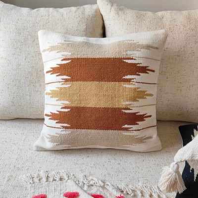 White Elegant Cushion Cover 18'' Kilim Pillow Case Handmade Wool Boho Sofa Couch