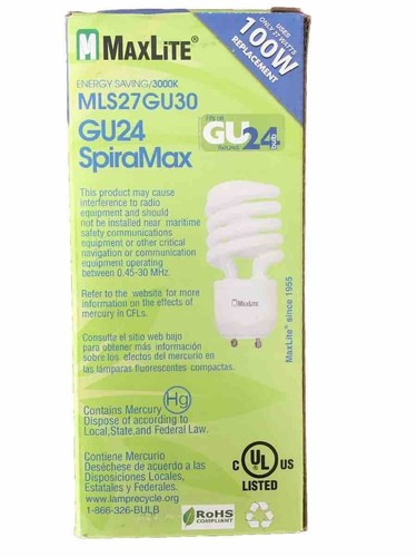 LCD 48 Light Bulbs/1 Case - MaxLite MLS27GU30 SpiralMax - Picture 5 of 5